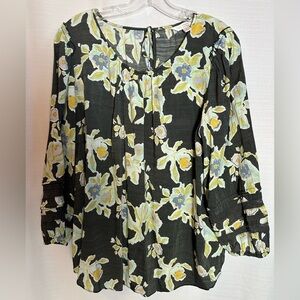 Lauren Conrad Floral Print Women's Top - Gray and Yellow, size XL